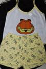 Pijama de Alcinha Infantil Feminino Algodão Cor Branco Com Amarelo com Estampa Garfield