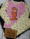 Pijama de Malha Manga Longa Feminino na Cor Amarelo e Rosa com Estampa do Garfield Pijama de Malha Manga Longa Feminino na Cor Amarelo e Rosa com Estampa do Garfield