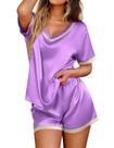 Pijama de seda Ekouaer para mulheres de manga curta, cetim, lavanda