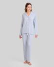Pijama Feminino Aberto com Estampa de Folhas Macio Cinza Lohe