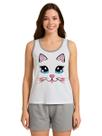 Pijama Feminino Adulto Regata e Short Estampa Gatinha