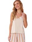 Pijama feminino alça bege claro com listra roupa de dormir Pijama feminino alça bege claro com listra roupa de dormir