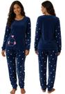Pijama Feminino Aveludado Manga Longa Super Confortável Cor:AzulTamanho:GG