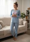 Pijama feminino azul bebê manga longa calça