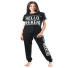 Pijama feminino basic + manga curta hello weekend preto