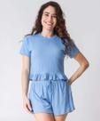 Pijama Feminino Canelado Babado Marisa Azul-73016