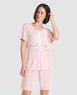Pijama Feminino Curto Canelado com Renda Rosa Lohe