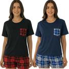 Pijama Feminino Curto Xadrez Conjunto Verão Roupa de Dormir Feminina Confortável Oferta