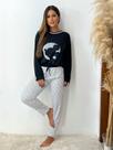 Pijama feminino de malha manga longa com cós mickey na lua