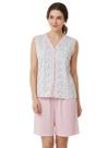 Pijama Feminino Estampado Alça Pescador Gola V Blusa Botão Bermuda Senhora Grávida Dormir