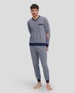 Pijama Feminino Jacquard com Decote em V Azul Lohe