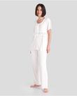 Pijama Feminino Longo Canelado com Renda Marfim Lohe