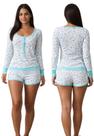 Pijama Feminino Macaquinho Com Botões Manga Longa e Short