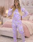 Pijama Feminino Manga Longa para Frio, Tecido Macio Estampado, Conjunto Feminino de Inverno