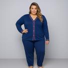 Pijama Feminino Plus Size Americano Aberto de Botões Inverno Pijama Feminino Plus Size Americano Aberto de Botões Inverno
