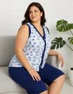 Pijama Feminino Plus Size Pescador Estampa Floral Manga Curta Botão Gola V Bermuda Conjunto Dormir Pijama Feminino Plus Size Pescador Estampa Floral Manga Curta Botão Gola V Bermuda Conjunto Dormir