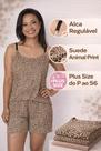 Pijama Feminino Suede Animal Print com Alça Regulável Plus Size do P ao 56 Short Doll Confortável