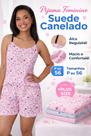 Pijama Feminino Suede Canelado Alça Regulável Plus Size do P ao 56 Short Doll Confortável