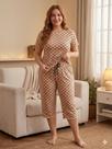 Pijama Feminino Suede Capri Pescador 44 Ao 54 Luxo Presente Estampado Cor:MarromTamanho:52