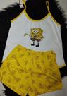 Pijama Infantil Feminino Algodão Cor Branco com Amarelo com Estampa Bob Esponja