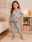 Pijama Infantil Feminino de Inverno com Capuz e Bolso Menina Suede com elasticidade