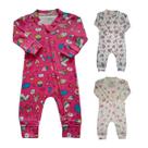 Pijama Infantil Macacão Suedine Fem Manga Longa Estampado