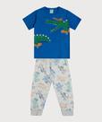 Pijama infantil manga curta e calça masculino, algodão com estampa jacare que brilha no escuro