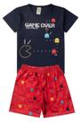 Pijama Infantil Masculino Verão Game Over - Hey Kids Azul Pijama Infantil Masculino Verão Game Over - Hey Kids Azul