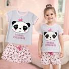 Pijama Infantil Menina Rosa Conjunto De Pandinha Fofo Verão com Tecido Macio e Confortável