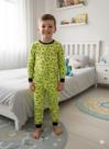 Pijama Infantil Menino Inverno em Malha Estampado Dinossauro Pijama Masculino Longo Verde Blusa Manga Longa e Calça com Punhos em Ribana