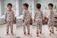 Pijama Infantil Menino Inverno Estampado Pijama Masculino Longo Cinza Capivara Blusa Manga Longa e Calça com Punho em Ribana