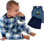 Pijama Infantil Menino Premium 4 PEÇAS P azul com branco ( xadrez)