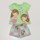 Pijama Kyly Infantil Menina Blusa e Shorts Verde Sereias Verão Moda Kids 1001379