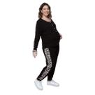 Pijama Longo Gestante Viscolycra Preto detalhe Onça