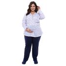 Pijama Longo Grávida Plus Size Amamentação Inverno Floral Linda Gestante