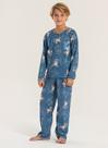 Pijama Longo Infantil Menino Azul Blusa e Calça Ursinho com Boné