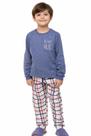Pijama Longo Infantil Menino Xadrez Azul Heart Hug Inverno -