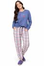 Pijama Longo Juvenil Menina Xadrez Azul Heart Hug Inverno -