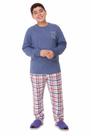 Pijama Longo Juvenil Menino Xadrez Azul Heart Hug Inverno -