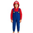 Pijama Macacão Infantil Mario Fantasia Azul Soft Fleece Game