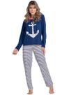 Pijama Malha Feminino Longo Âncora Calça e Blusa Inverno