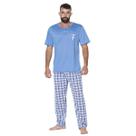 Pijama Malha Masculino Camisa Com Bolso Lisa Calça Estampada