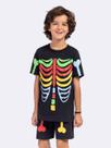 Pijama Manga Curta Masculino Esqueleto Color Brilha no Escuro