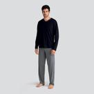 Pijama manga longa algodão gola v p preto unica Pijama manga longa algodão gola v p preto unica