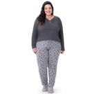 Pijama Manga Longa em Algodão Plus Size Estampa Urso Zee Rucci