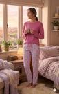 Pijama Manga Longa Feminino Calça Estampada Outono Inverno Tamanho:MCor:Rosa Xadrez