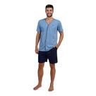 Pijama Masculino Aberto Curto Algodão Azul Elementar - 268034