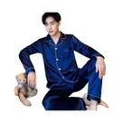 Pijama Masculino De Manga Longa Em Cor Sólida Com Lapela, Estilo Coreano, Roupas Casuais De Seda Pijama Masculino De Manga Longa Em Cor Sólida Com Lapela, Estilo Coreano, Roupas Casuais De Seda