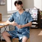 Pijama Masculino De Seda Gelada Tamanho Grande, Conjunto De Duas Peças De Manga Curta, Estilo