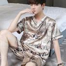 Pijama Masculino De Seda Gelada Tamanho Grande, Conjunto De Duas Peças De Manga Curta, Estilo